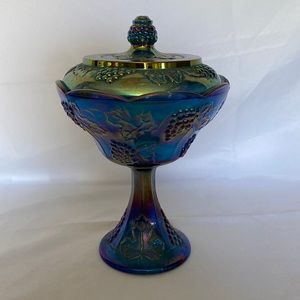 Indiana Glass Carnival Glass Harvest Grape Candy Dish with Lid